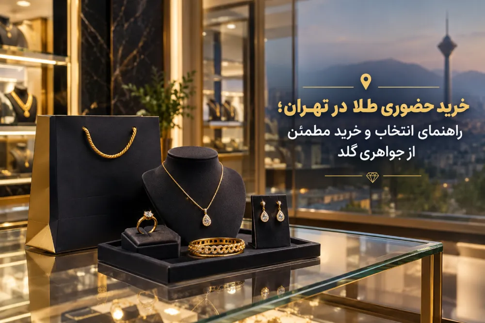 حضوری طلا در تهران؛ راهنمای انتخاب و خرید مطمئن از جواهری گلد برایاین تصویر تولید کن بدون ادم